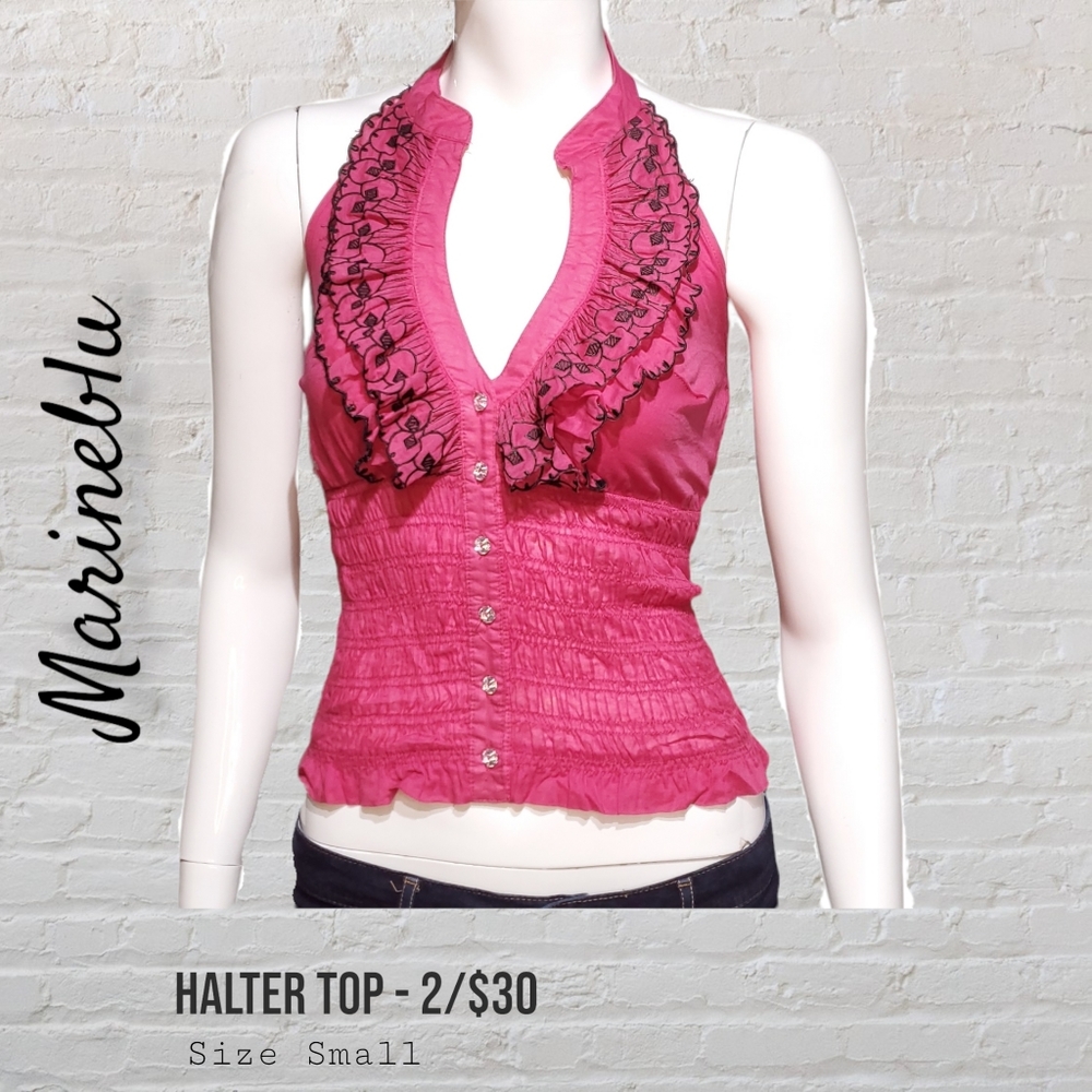 MarineBlu Hot Pink Cotton Halter Top Women's Small